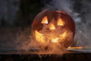 A Jack-o-Lantern with Smoke Coming out of it